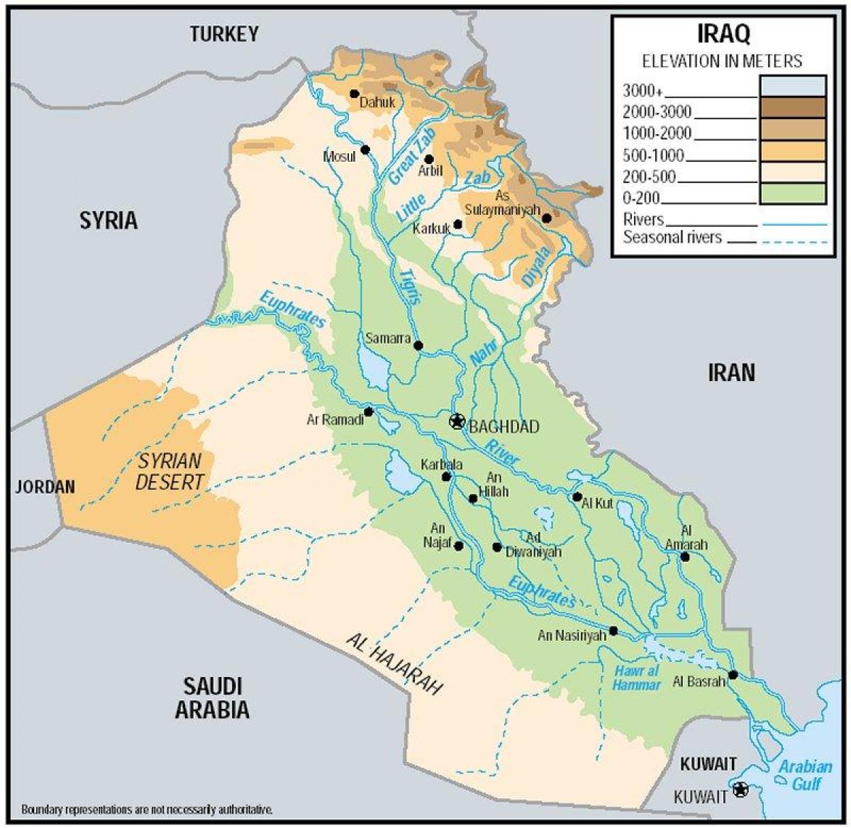 Kaart van Irak hoogte