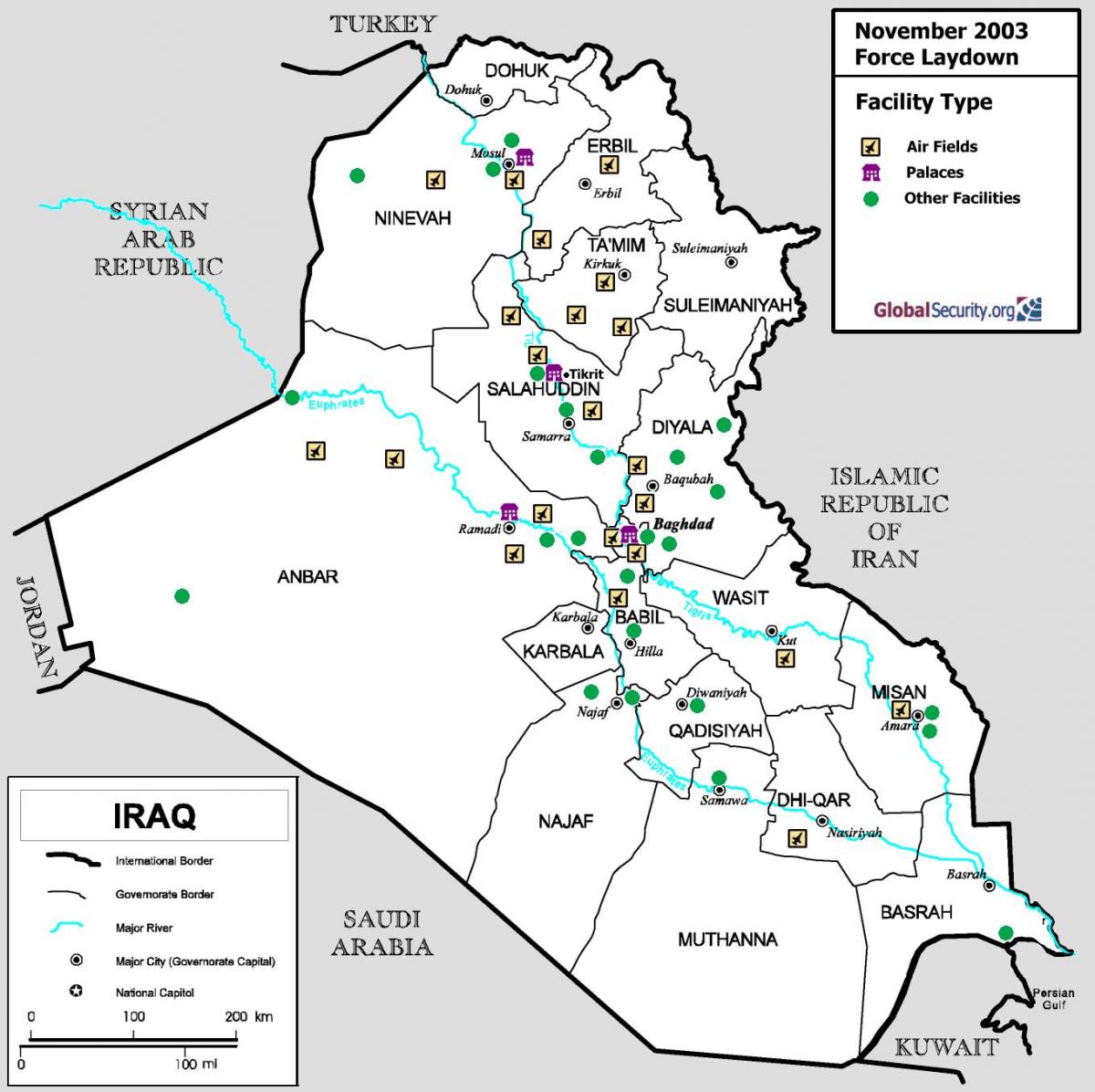Kaart van Irak luchthavens