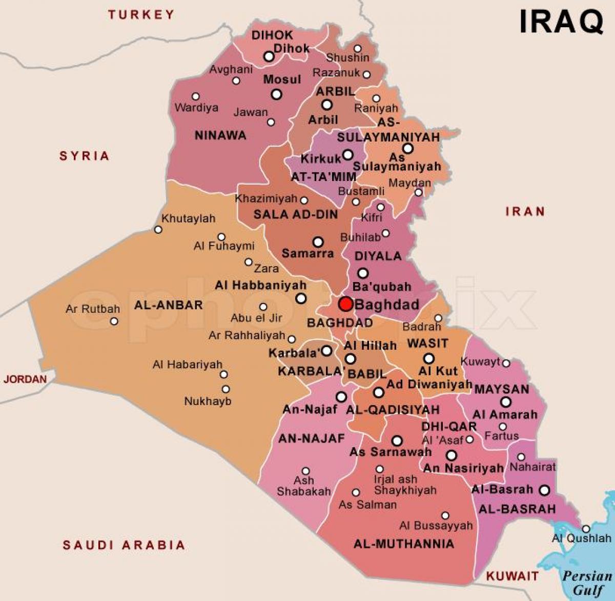 Kaart van Irak staten