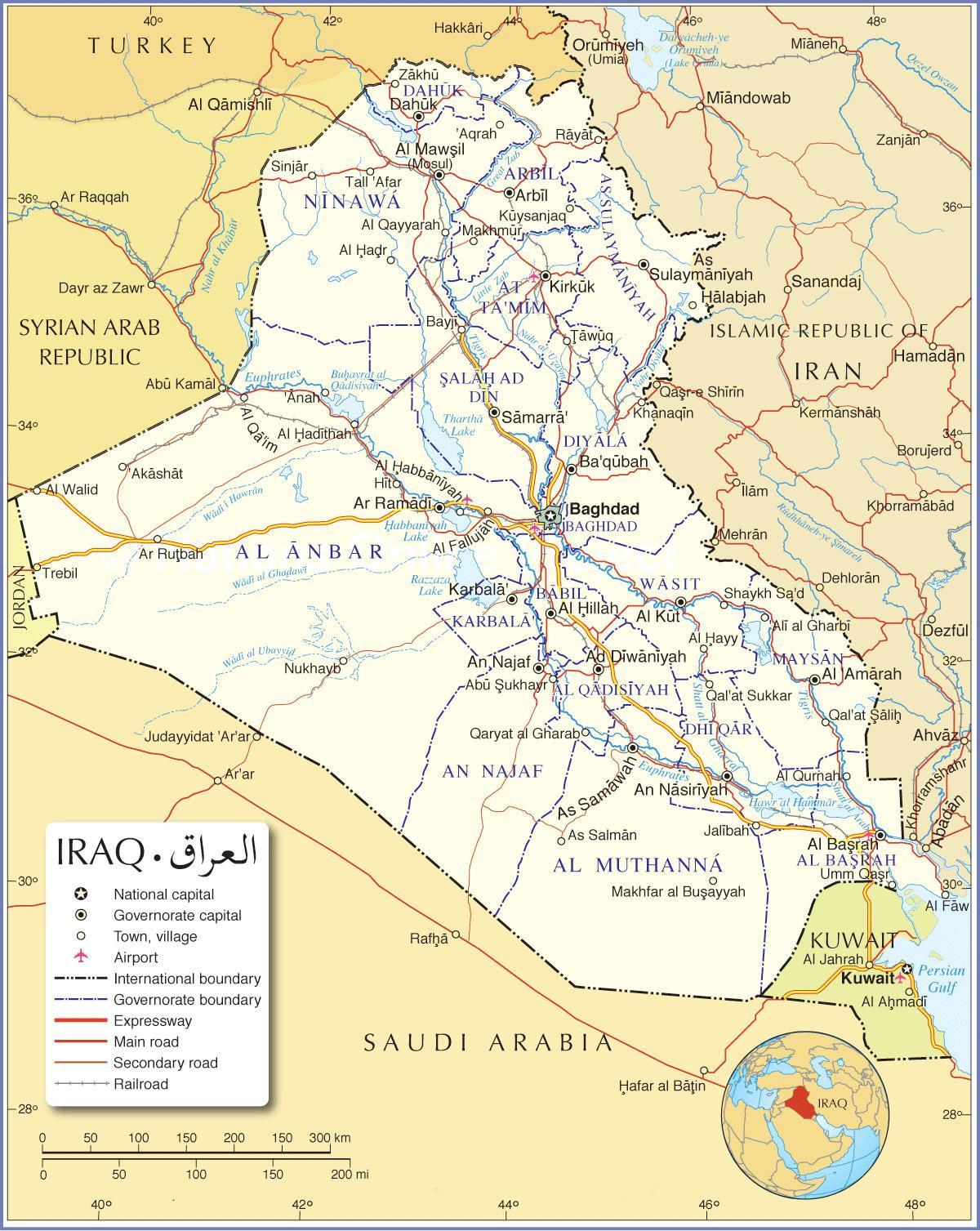 Kaart van Irak wegen